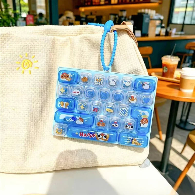 Silicone 26 Key Press Button Fidget Bag Charm Keychain Stress Relief Decompression Keyboard Keyring for Family Party Adults Kids