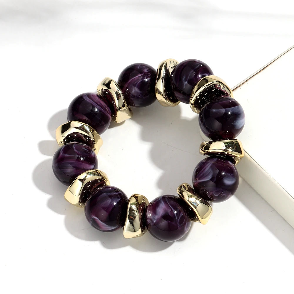 Trendy Acrylic Geometric Round Beads Stretch Bracelets for Women Fashion Irregular CCB Beaded Bangele Bracelet Jewelry Accessory