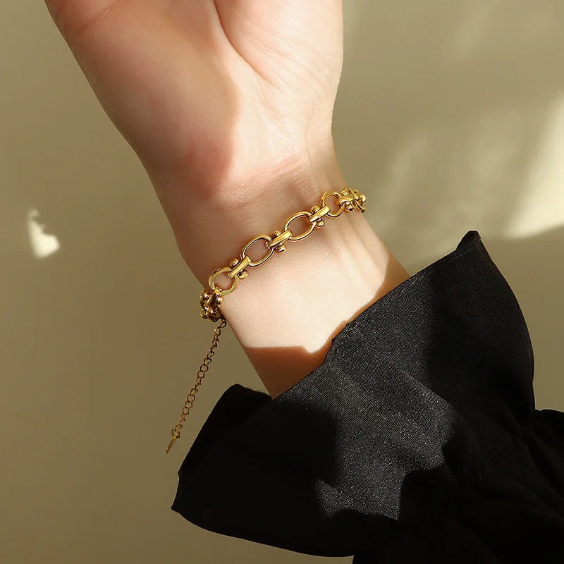 \EILIECK Stainless Steel Metal Gold Color Chain Necklace Bracelet For Women New Fashion Waterproof Collar Jewelry Set Gift Party