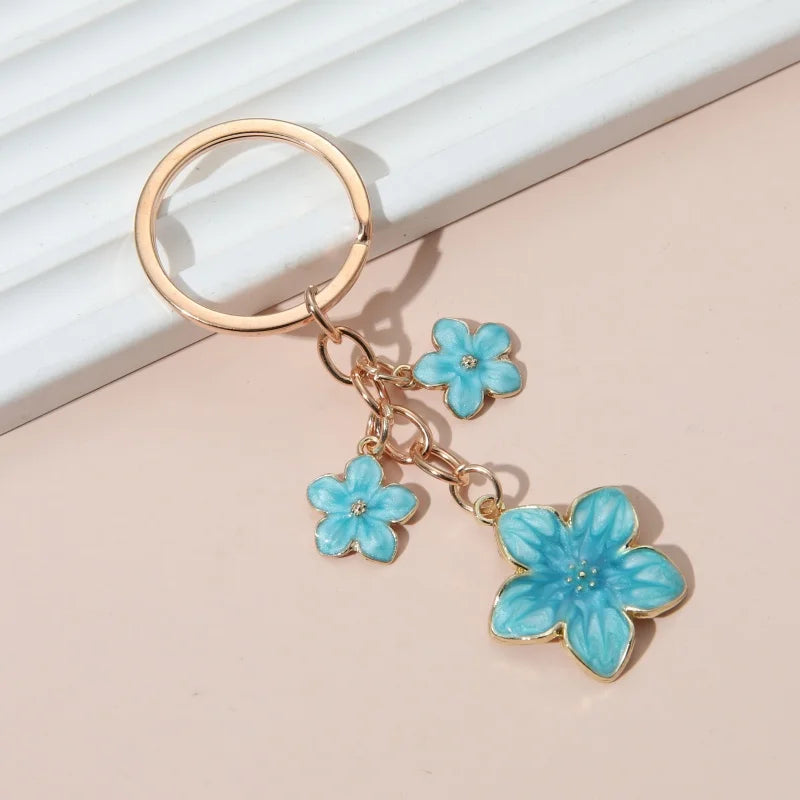 Cute Plant Keychain Sakura Flower Key Ring Enamel Key Chains For Women Girls Handbag Accessorie Car Keys DIY Sweet Jewelry Gifts