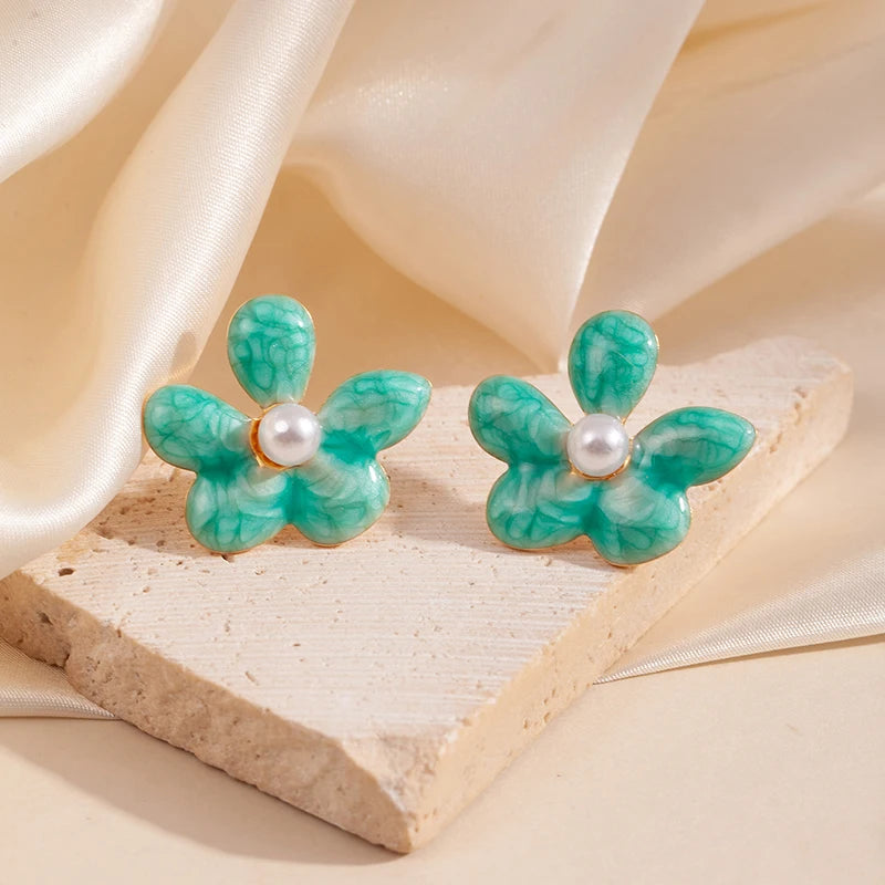 ANENJERY 316L Stainless Steel Colorful Enamel Flower Butterfly Earrings For Women French Delicate Elegant Jewelry Birthday Gifts