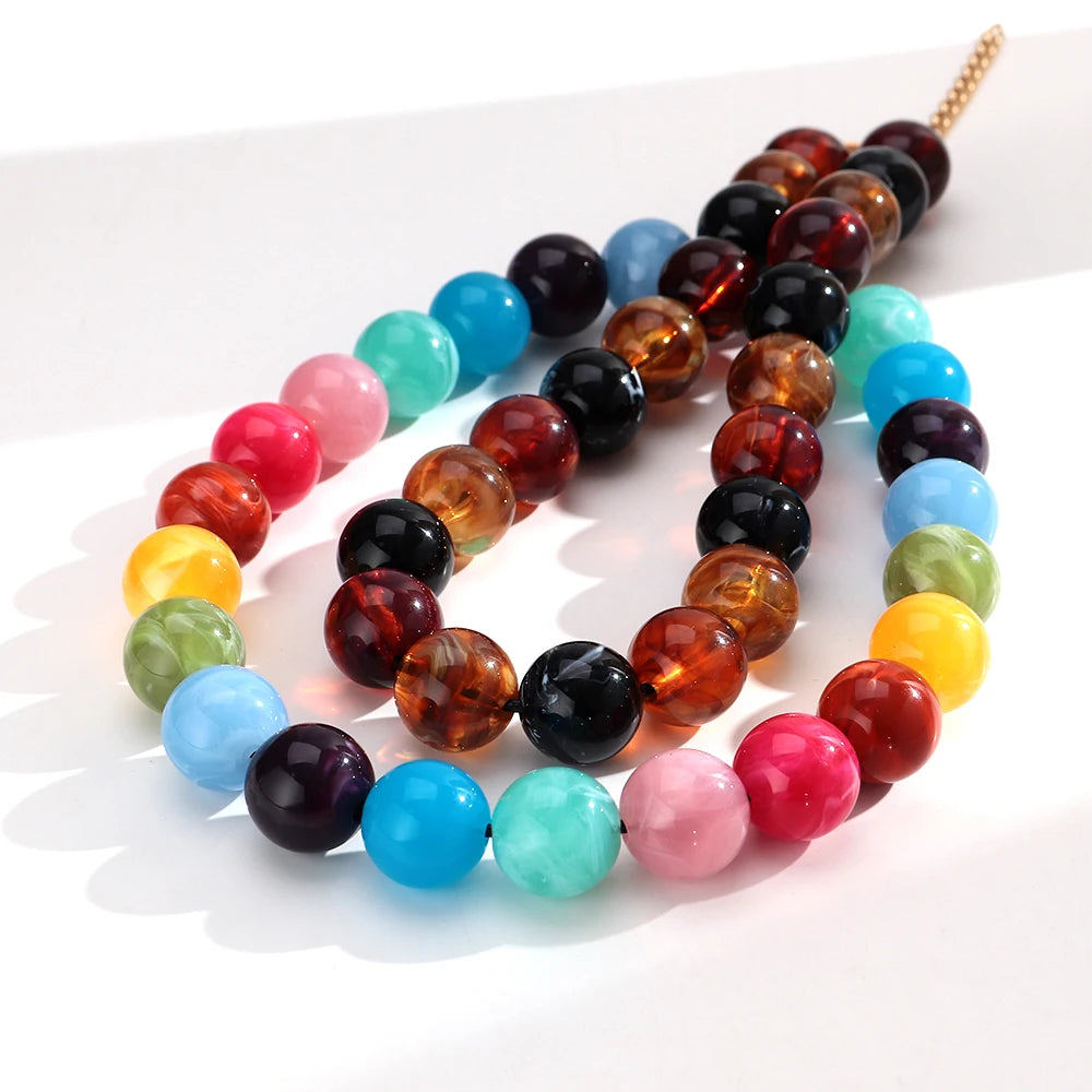 20mm Colorful Acrylic Geometric Round Beads Choker Necklace Fashion Resin Beaded Collar Necklaces New Jewelry Gifts