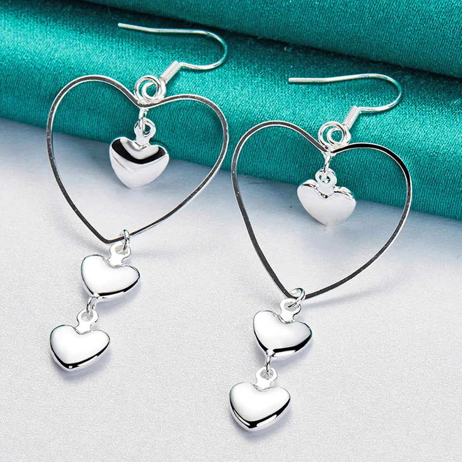 URMYLADY 925 Sterling Silver Love Heart Frame Earrings For Women Fashion Wedding Engagement Charm Jewelry