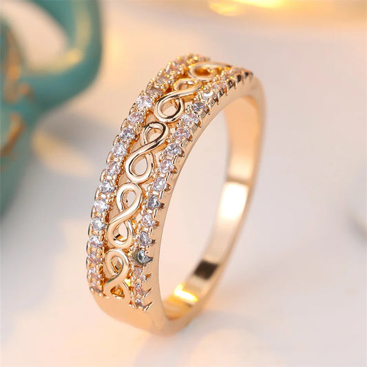 White Zircon Infinity Rings For Women Vintage Gold Color Engagement Bands Wedding Jewelry Bridal Valentine's Day Gifts