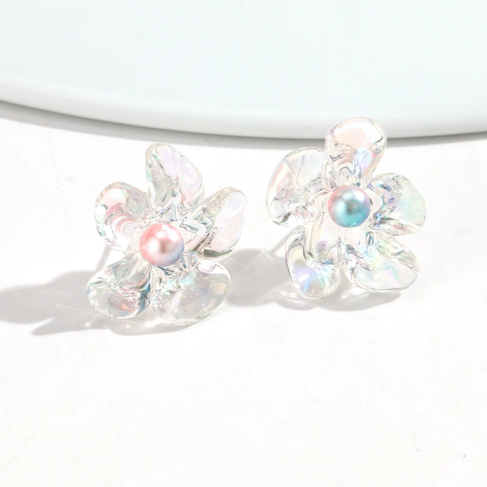 Cute Colorful Transparent Flower Stud Earrings Exquisite Resin Petal Earring for Women Party Jewelry Gifts