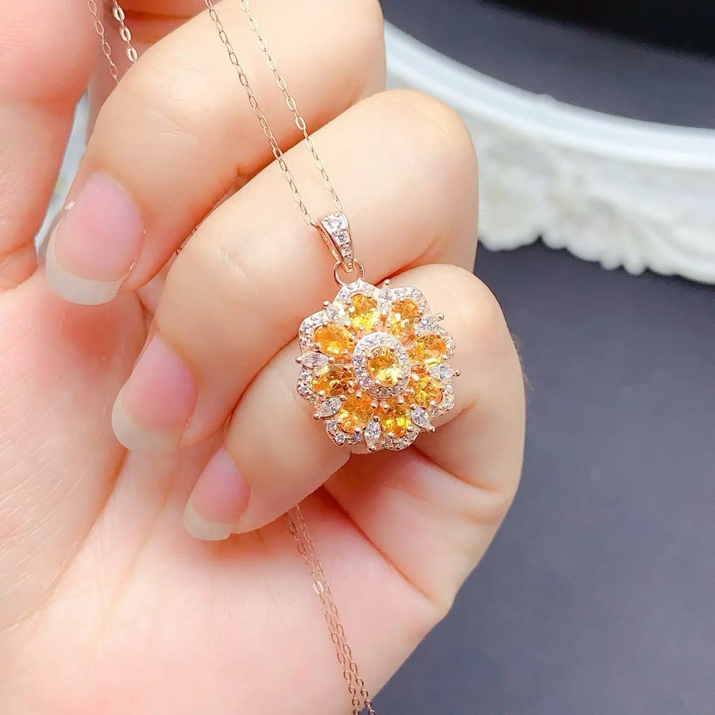 Sparkling 925 Silver Crystal Pendant Natural Citrine Pendant with Authentic Certificate Fine Jewelry Birthday Gift for Women