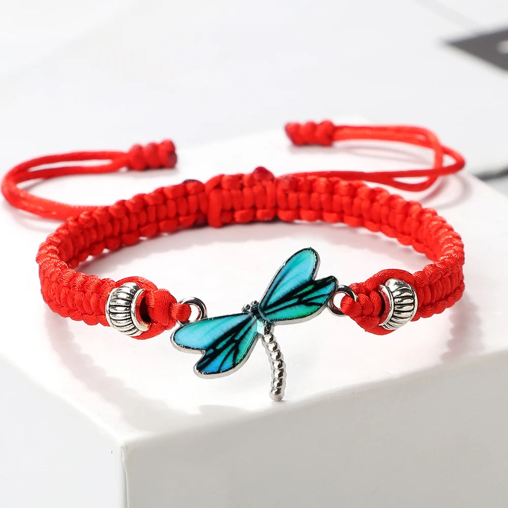 Bohemia Hand Weave Bracelets For Women Men Blue Dragonfly Pendant Bracelets Friendship Couples Bangles Female Boho Jewelry Gifts