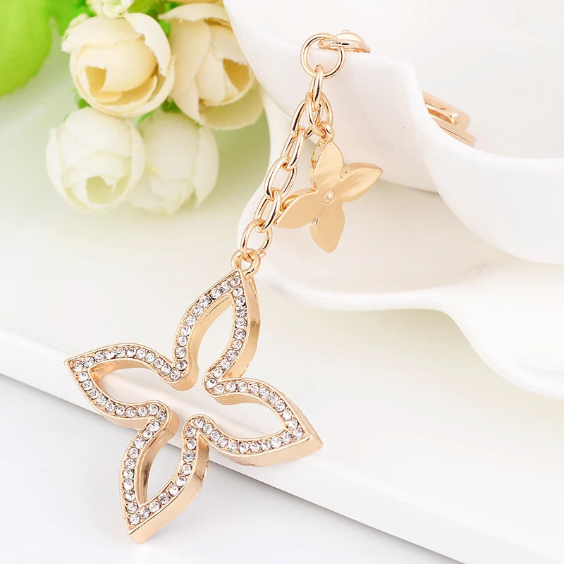 EASYA Love Clover Creative Gift Key Chain Alloy Rhinestone Key Chain Bag Pendant Women Handbag Charm Car Accessories Small Gift