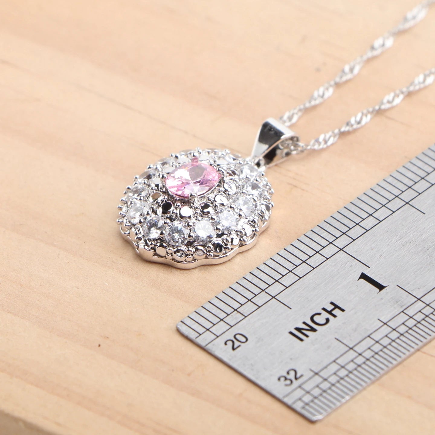 925 Silver Bridal Jewelry Sets For Women Pink Zircon Earrings Rings Pendant Wedding Necklace Set