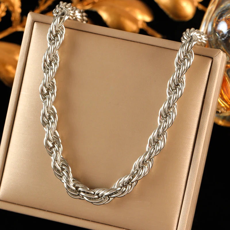 EILIECK 316L Stainless Steel Metal 8mm Chunky Chain Necklace For Women Trendy 18K Gold Plated Neck Chain Waterproof Jewelry Gift