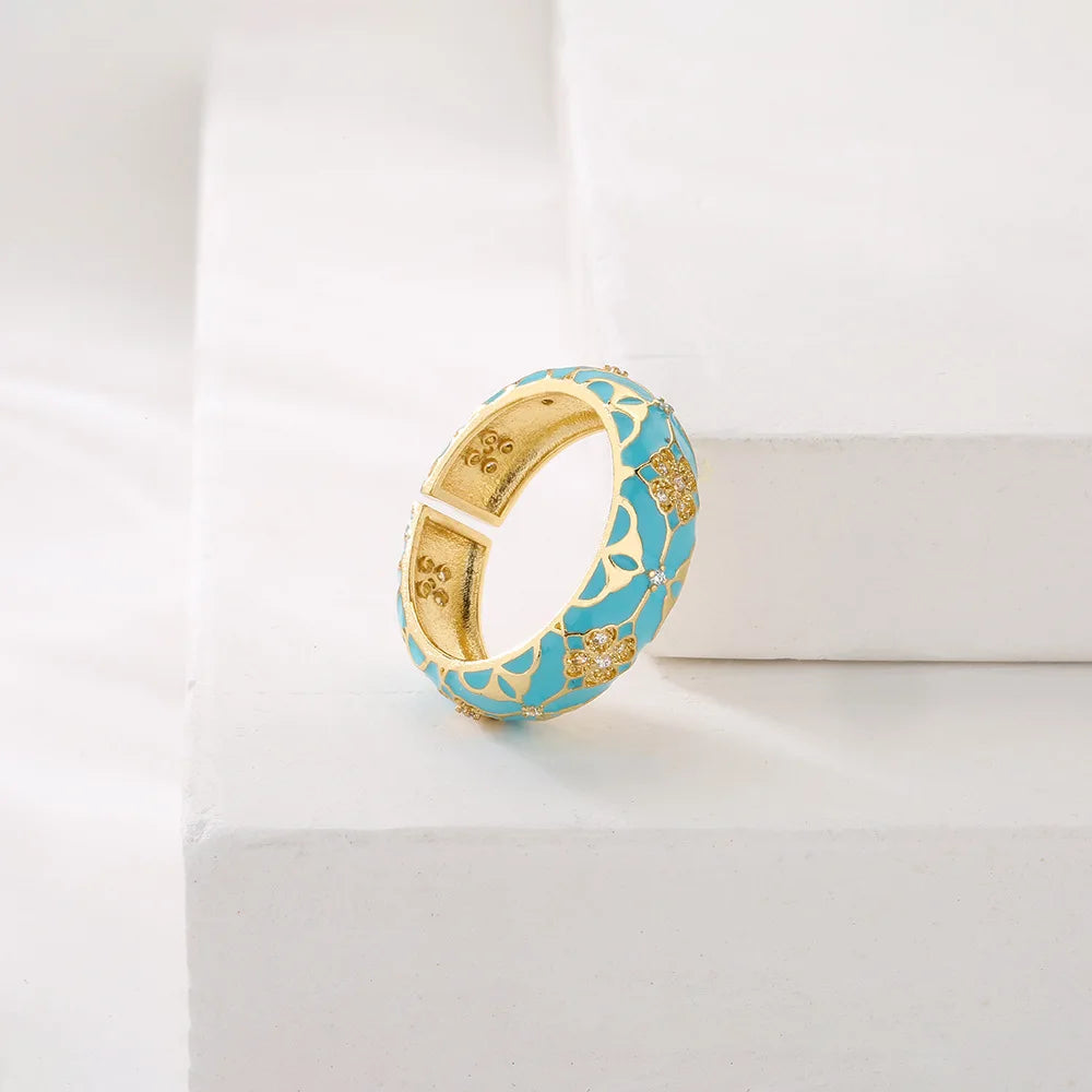 2025 Stylish new copper-plated 18K gold zircon dripping oil bohemian vintage geometric open ring gift