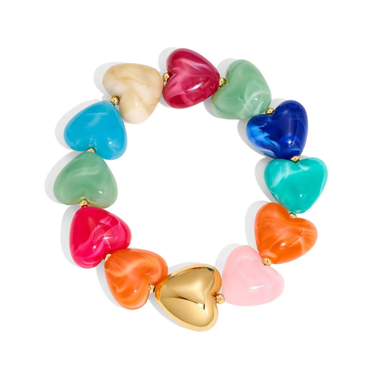 Multicolour Resin Heart Handmade Bracelet for Women Bohemia Style Stainless Steel Beads Statement Waterproof Jewelry Gifts