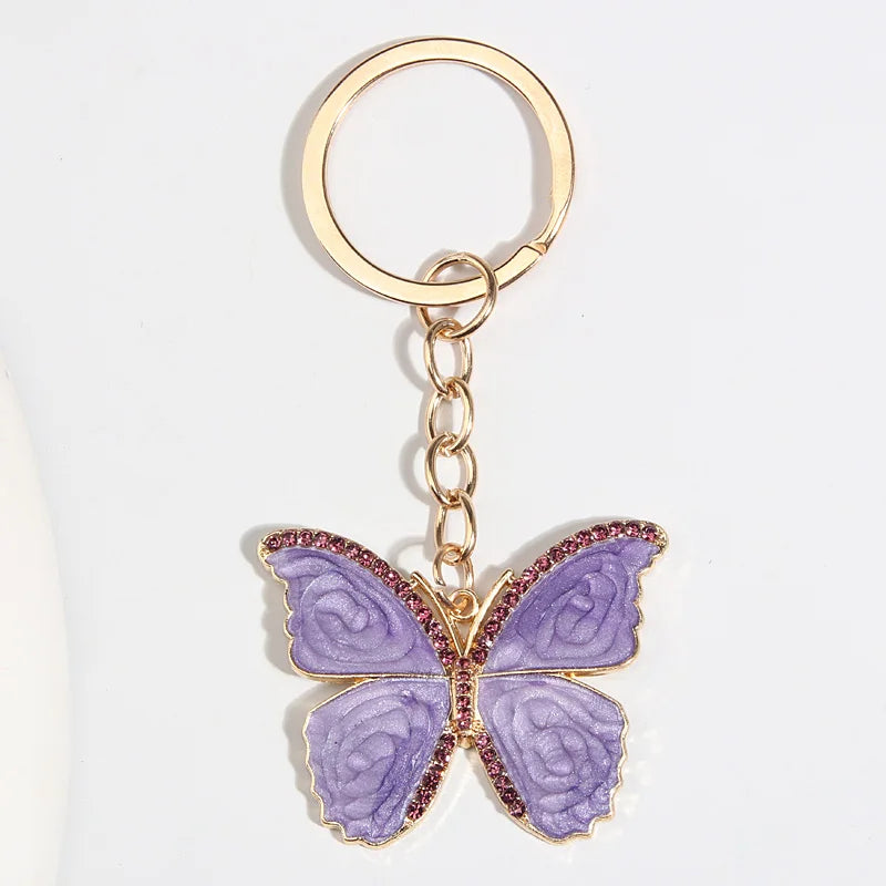 Cute Animal Keychain Purple Butterfly Flower Crystal Key Ring Star Glass Beads Key Chains For Women Men Souvenir Gifts Jewelry