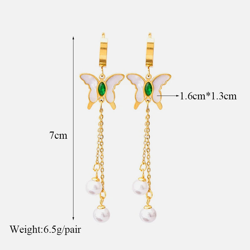 EILIECK 316L Stainless Steel Zircon Feather FOREVER Pendant Earrings For Women Fashion Ear Dangle Gold-Plated Jewelry Gift
