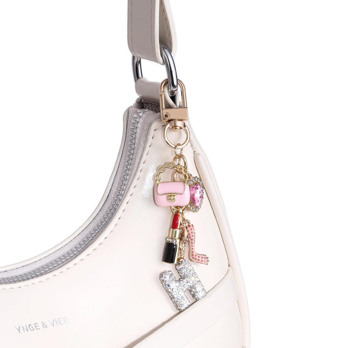 1pc Pretty Heart Handbag Lipstick Letter H Enamel Keychain Fancy Heavy Industrial Style Inlay Series Bag Charms for Friends Gift