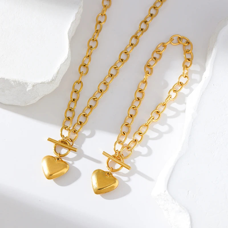 EILIECK 316L Stainless Steel Heart Love Pendant Necklace For Women Trendy Gold Silver Color Waterproof Neck Chain Jewelry Gift