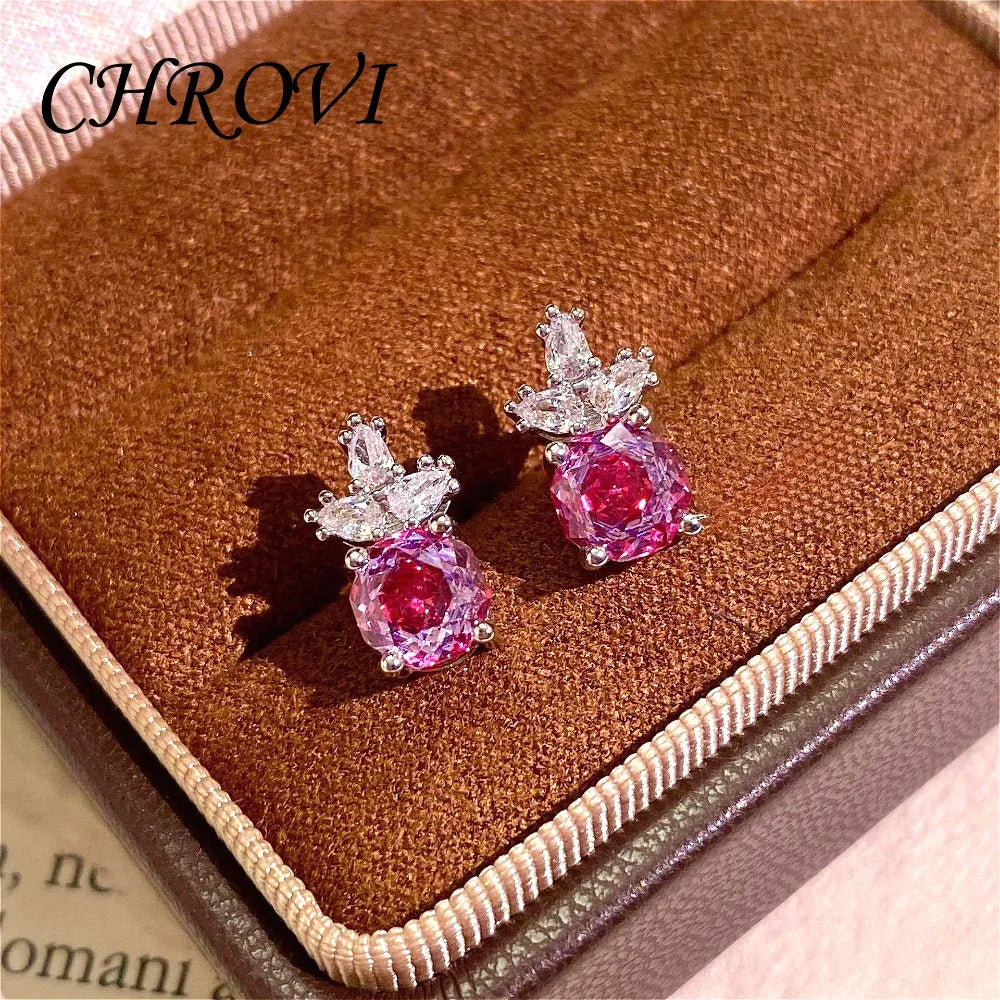 Luxury 925 Sterling Silver Millennium Rose Diamond Pendant Necklace, Diamond Ring and Stud Earring Set