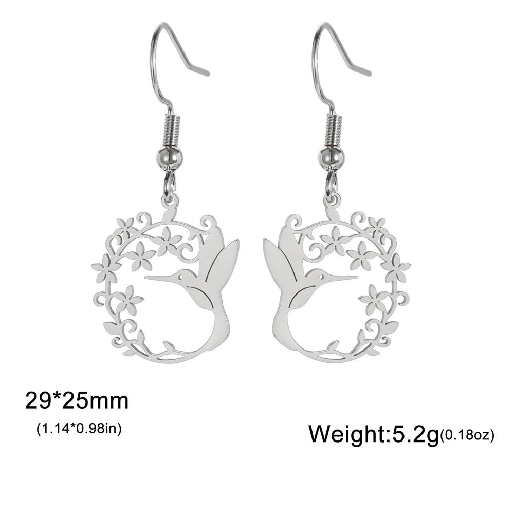 My Shape Hummingbird Earrings for Women Stainless Steel Flowers Birds Dangle Earrings Filigree Boho Fashion Jewelry  Gifts