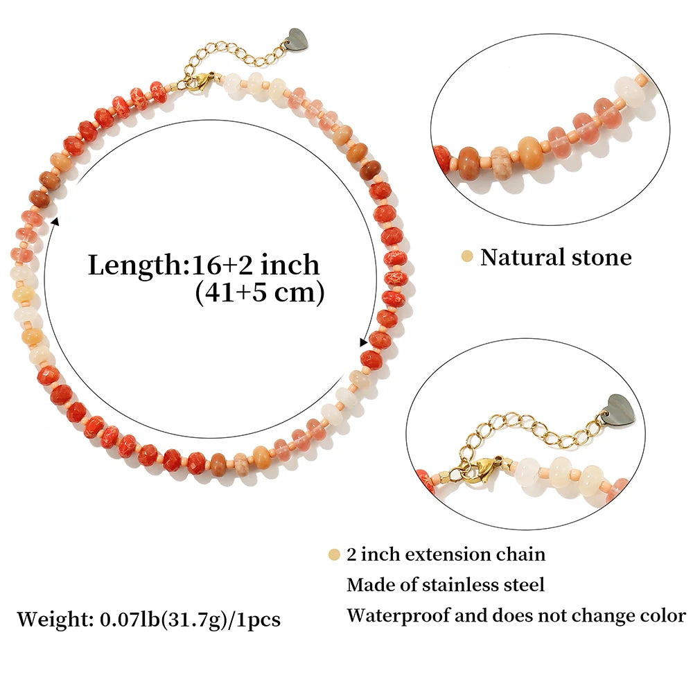 Badu Colorful Natural Stone Beads Necklaces for Women Bohomian Gemstone Beaded Choker Summer Beach Trendy Boho Jewelry Gift