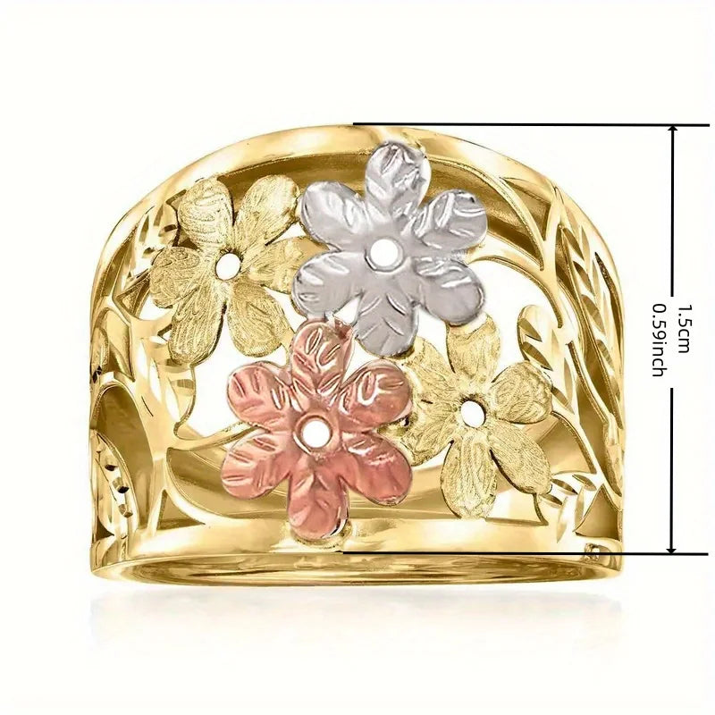 Vintage Bohemian Style Handmade Carved Flower Hollow Ring Suitable for Women's Daily Vacation Style Exquisite Jewelry Accessorie