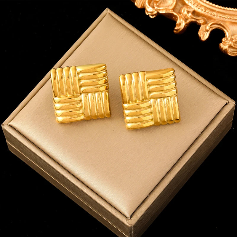 EILIECK 316L Stainless Steel Geometric Loops Dangle Earrings For Women New 18K Gold PVD Plated Ear Stud Water-resistant Jewelry