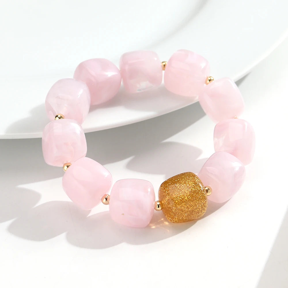 Trendy Resin Square Beaded Elastic Bracelets Colorful Geometric Beads Stretch Bangle Bracelet 2026 New Jewelry
