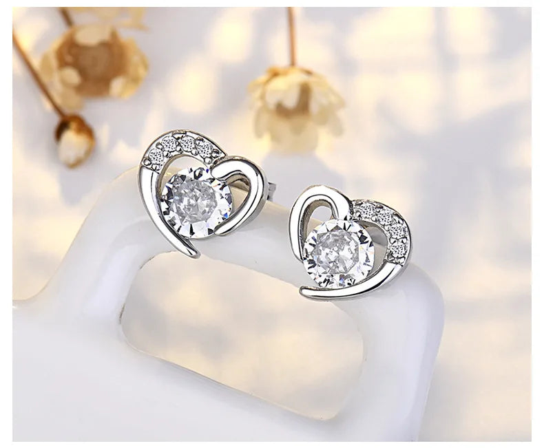 925 Sterling Silver Heart Tree Zircon Stud Earrings For Women Exquisite Student Girlfriend Jewelry Accessories Wedding Party