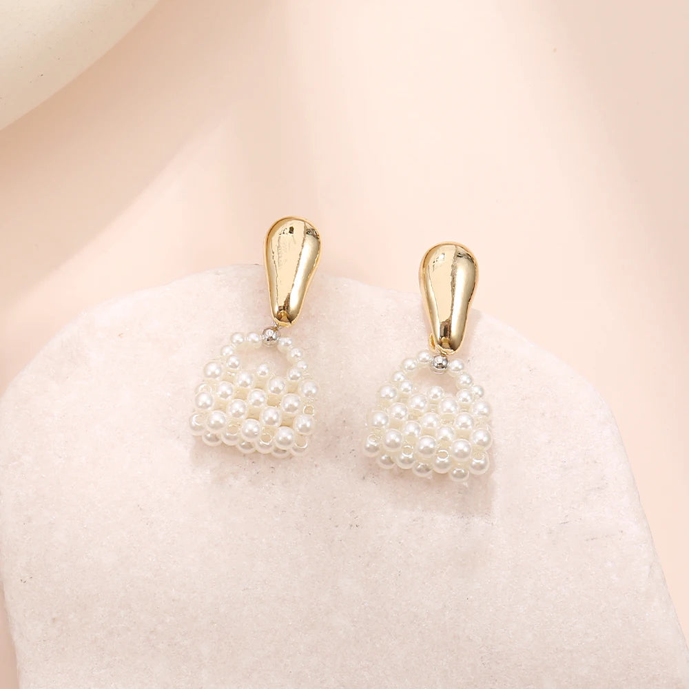 Badu Handbag Shape Imitation Pearl Drop Earrings for Women 2025 New Fashion Jewelry Party Girl’s Elegant Accessories
