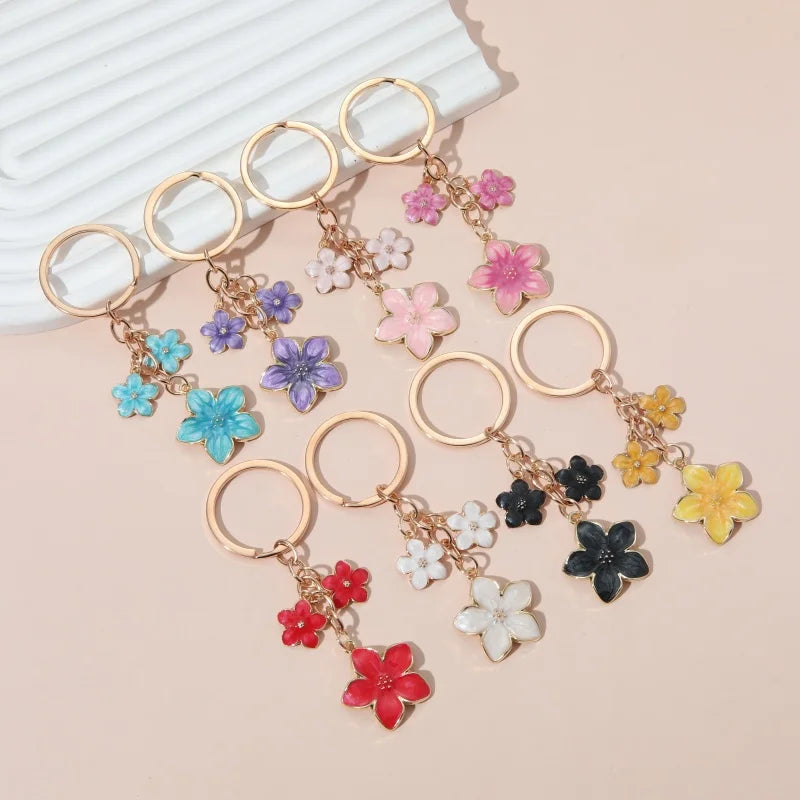 Cute Plant Keychain Sakura Flower Key Ring Enamel Key Chains For Women Girls Handbag Accessorie Car Keys DIY Sweet Jewelry Gifts