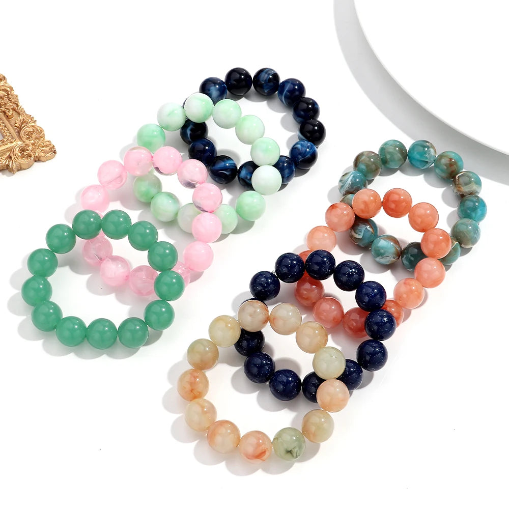 Bohemian Acrylic Colorful Marbled Elastic Round Beads Bracelets Trendy Geometric Stackable Bangle Bracelet Jewelry for woman