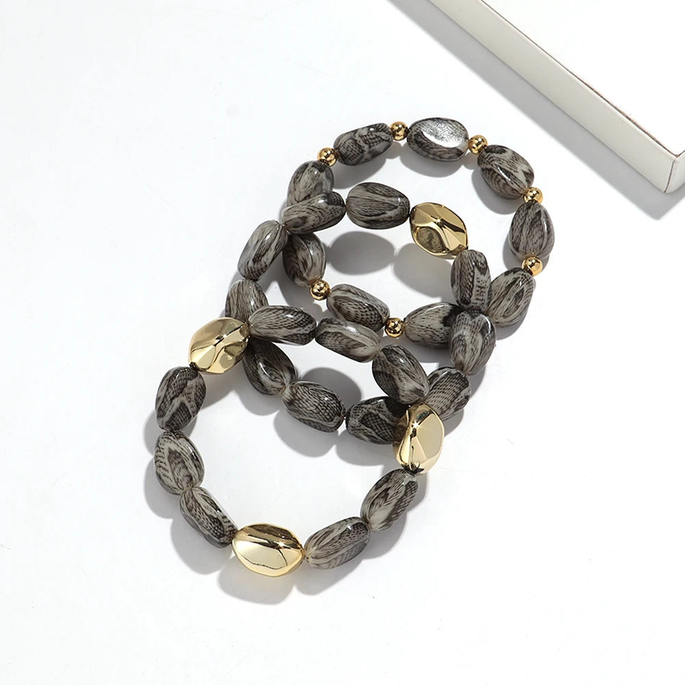 Personality Leopard Print Irregular Beaded Stretch Bangles Bracelets Retro Acrylic Geometric Beads Bracelet Women Jewelry