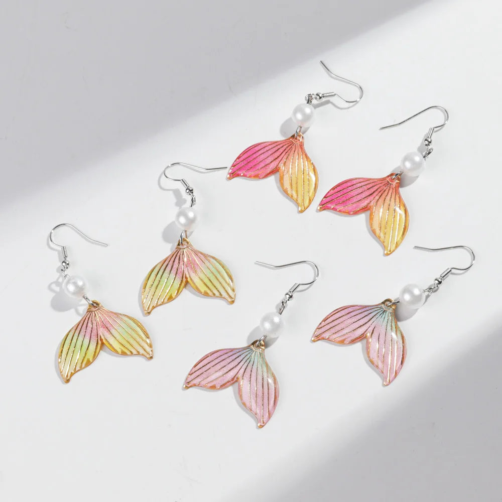 Cute Colorful Acrylic Mermaid Tail Earring for Women Elegant Pearl Beads Iridescent Drop Earrings Fashion 2025 Jewelry Gifts