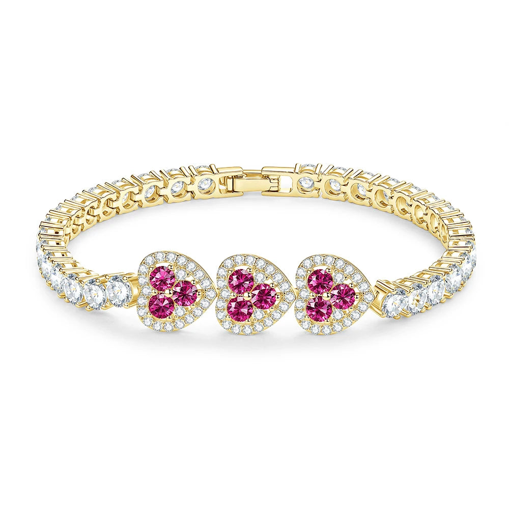OXTAO Heart Moissanite Tennis Chain Bracelet  White Green Pink Lab Imitation Diamond Colorful Jewelry Bracelet 14K Gold Filled