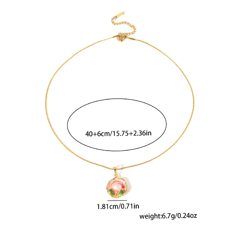 ANENJERY 316L Stainless Steel Colorful Enamel Flower Necklace For Women Temperament Elegant Jewelry Gifts Wholesale Party