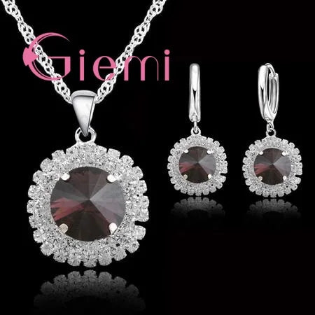 S925 Silver Needle Luxury Jewelry Sets 24 Models Option Cubic Zircon Rhinestone Charming Pendant Wedding Engagement Accessory