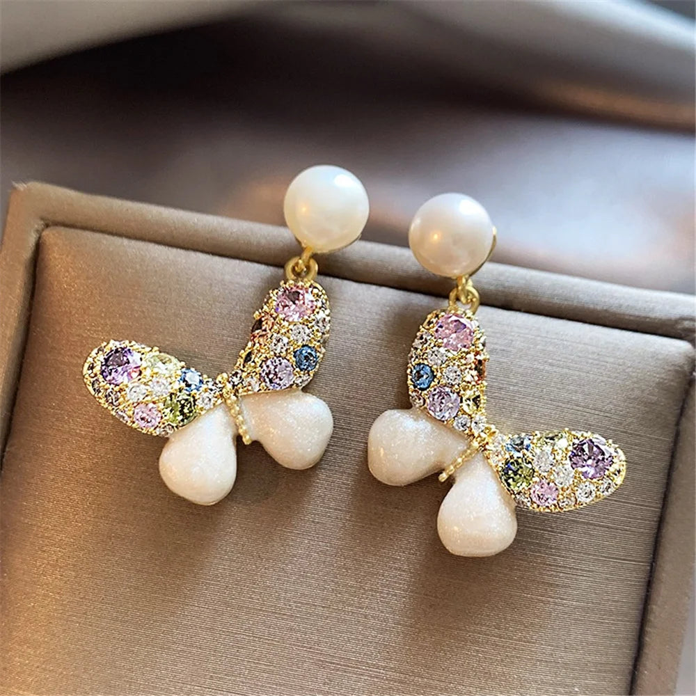 Cute Female Gold Color Butterfly Stud Earrings Lovely Bridal Wedding Jewelry For Women