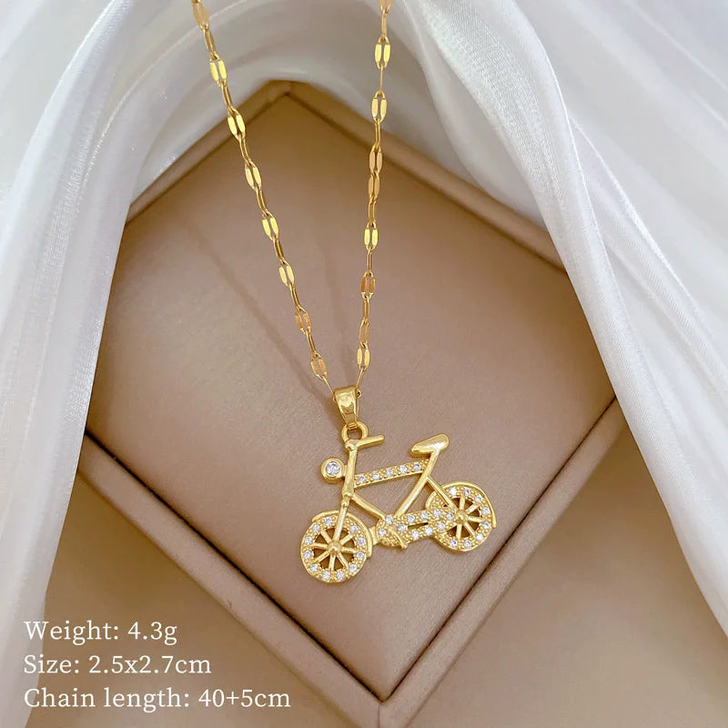 EILIECK 316L Stainless Steel Dragonfly Butterfly Shiny Cubic Zircon Pendant Necklace for Women Luxury Neck Chain Fashion Jewelry