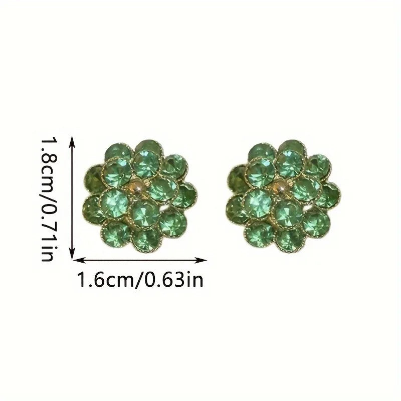 1pair New Unique Design Green Crystal Flower Ear Clips for Women Fashion Elegant Female Daily Wear Trendy Jewelry Birthday Gifts