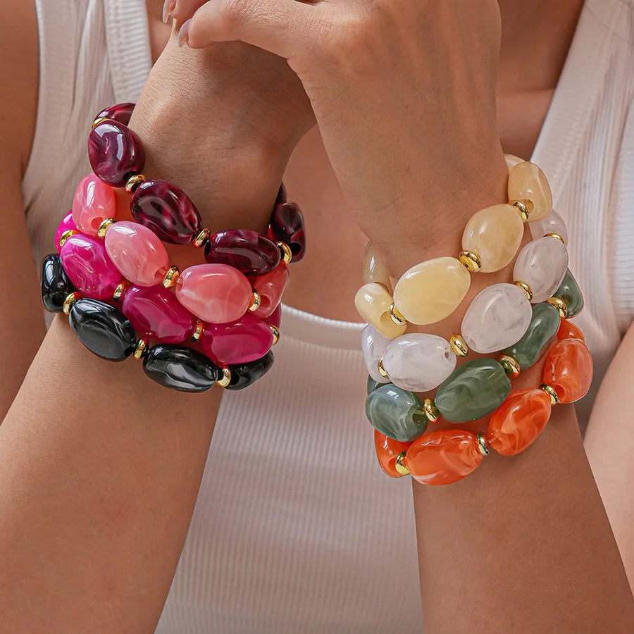 Trendy Colorful Marbled Irregular Oval Bead Elastic Bracelets Boho Resin Geometric Beaded Bangles Bracelet 2026 Fashion Jewelry