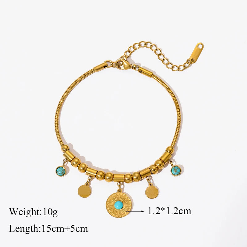 EILIECK 316L Stainless Steel Water Drop Zircon Butterfly Hexagram Charm Bracelet For Women Trend Fashion Gold Color Jewelry Gift