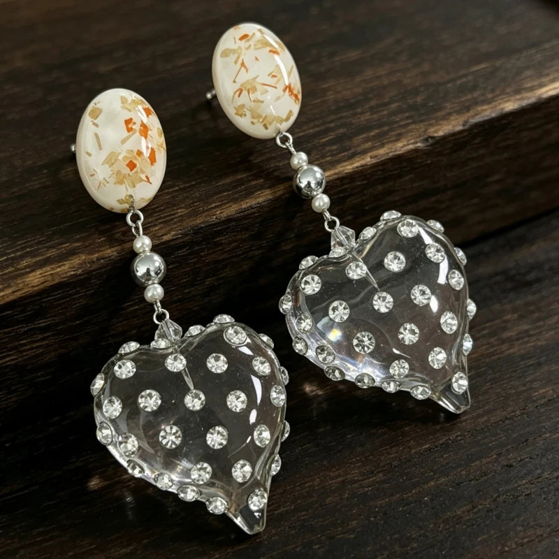 Crystal Earrings for Women Hearts Shaped Vintage Palace Style Aretes De Mujer Sweet Fashion Elegant Versatile Jewelry