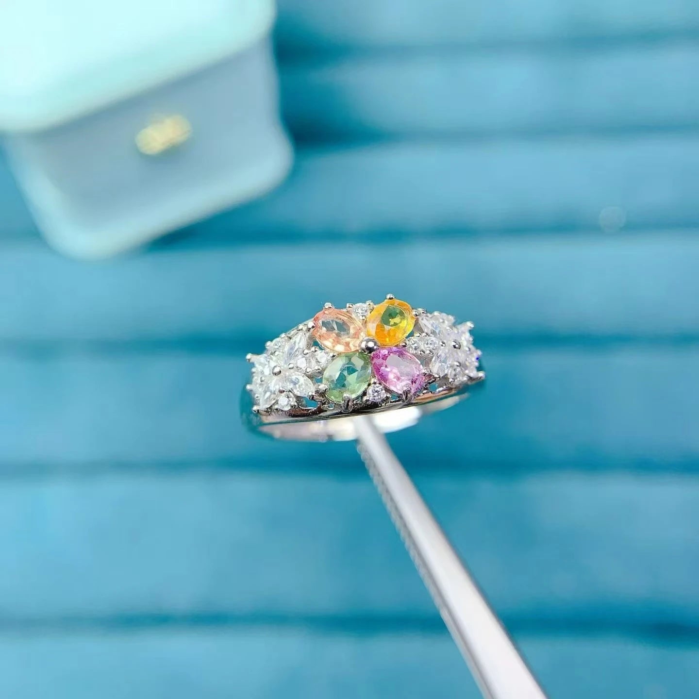 Guarantee Natural Sapphire Ring 3x4mm Multi-color Sapphire Silver Ring with Free Jewelry Certificate Gift for Women