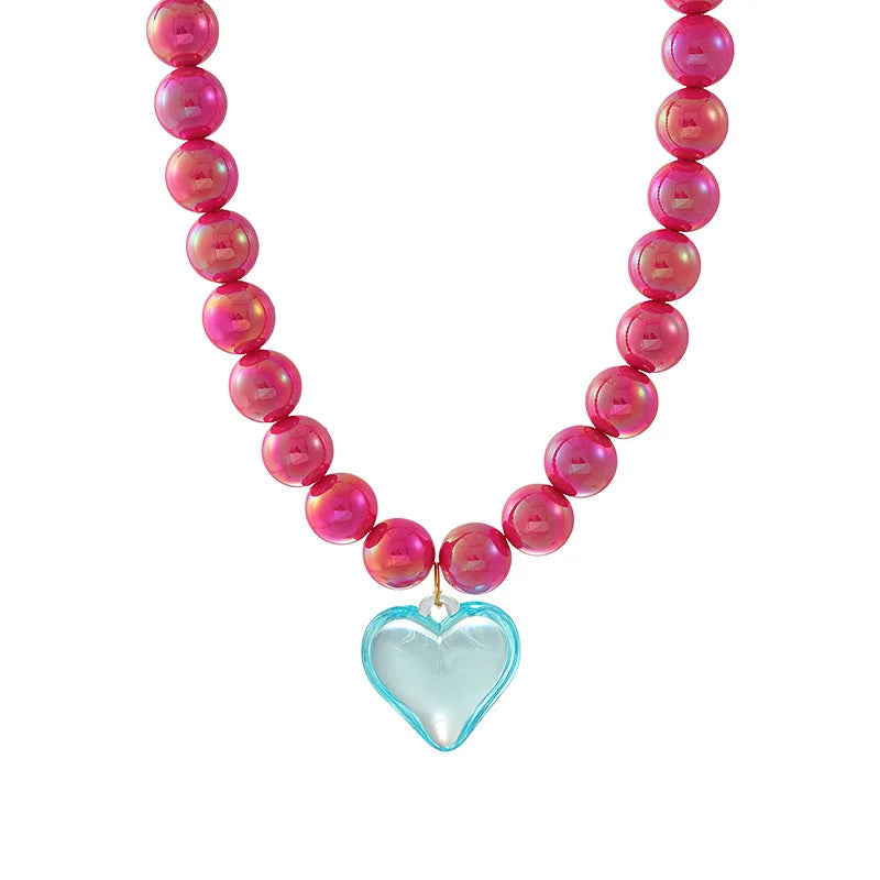 Colorful Resin Beads Choker Necklace for Women Fashion Transparent Big Love Heart Pendant Charm Collar Jewelry Party Gifts