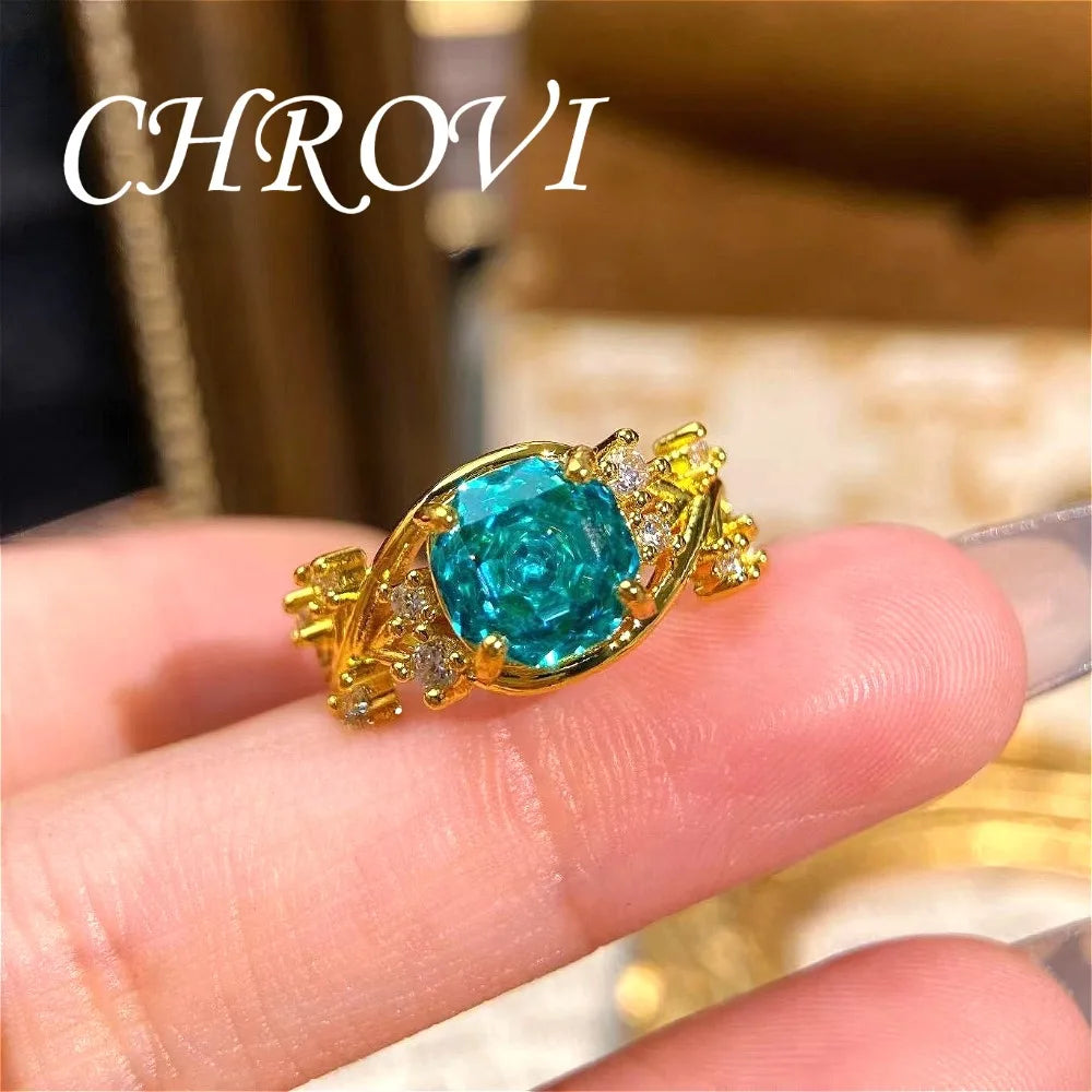 Exquisite 925 Sterling Silver Octagonal Millennium Rose Ring Gold-Plated Gemstone Engagement Ring for Women