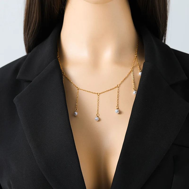 EILIECK 316L Stainless Steel Artificial Turquoise Pendant Necklace for Women Fashion Waterproof 2 Layer Neck Chain Jewelry Gift