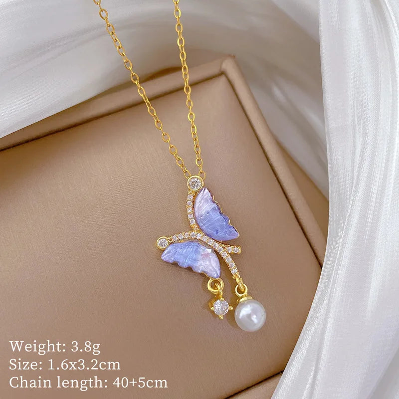 Fashion Design Lucky Butterfly Pendant Female Rhinestone Shining Statement Crystal Charm Choker Necklace for Woman Wedding Gift