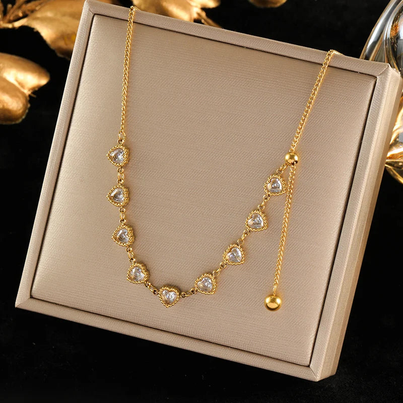 EILIECK 316L Stainless Steel Artificial Turquoise Pendant Necklace for Women Fashion Waterproof 2 Layer Neck Chain Jewelry Gift