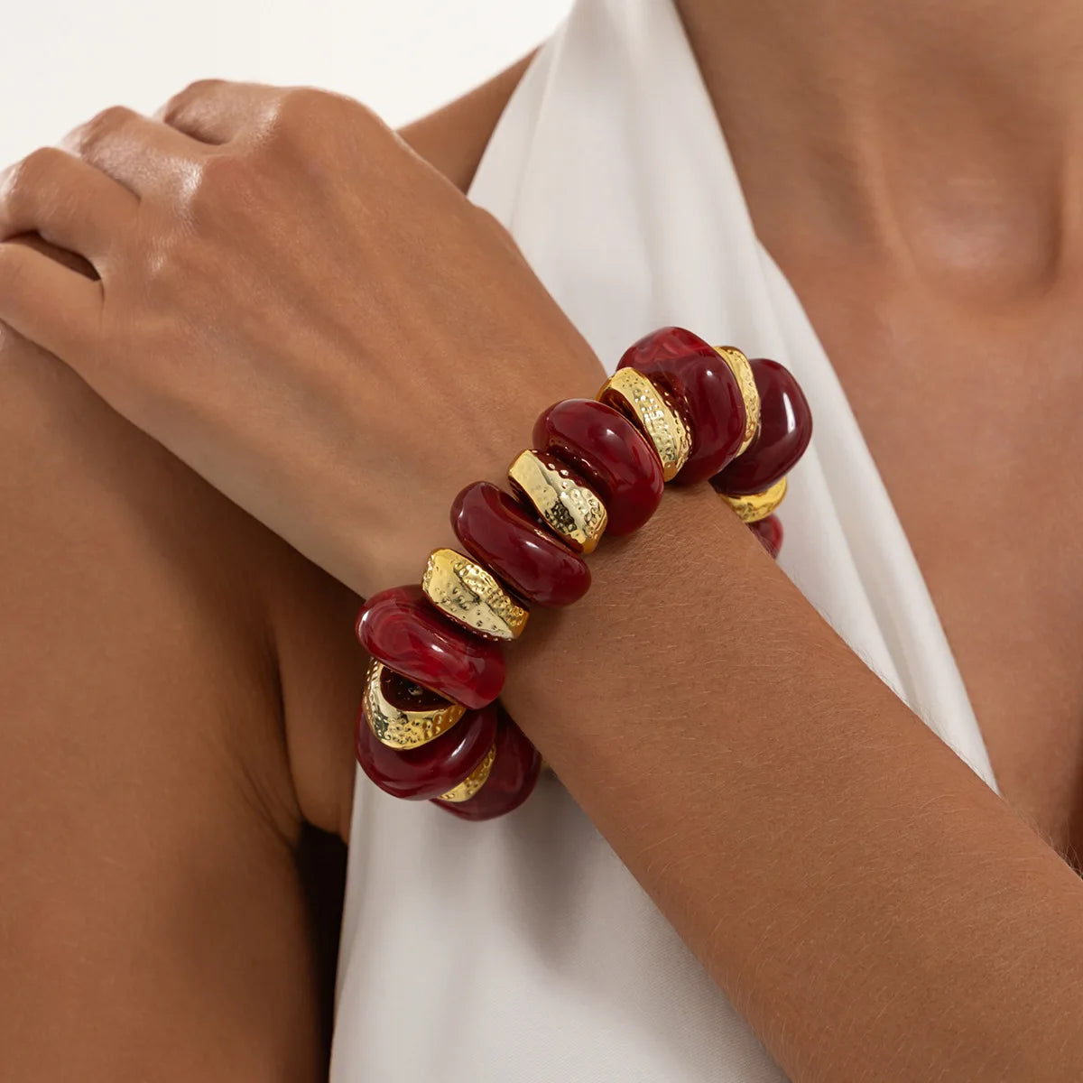 KMVEXO Bohemian Colorful Acrylic Beads Bracelet for Women New Trendy Resin Flat Round Elastic Bangles Statement Jewelry Gift