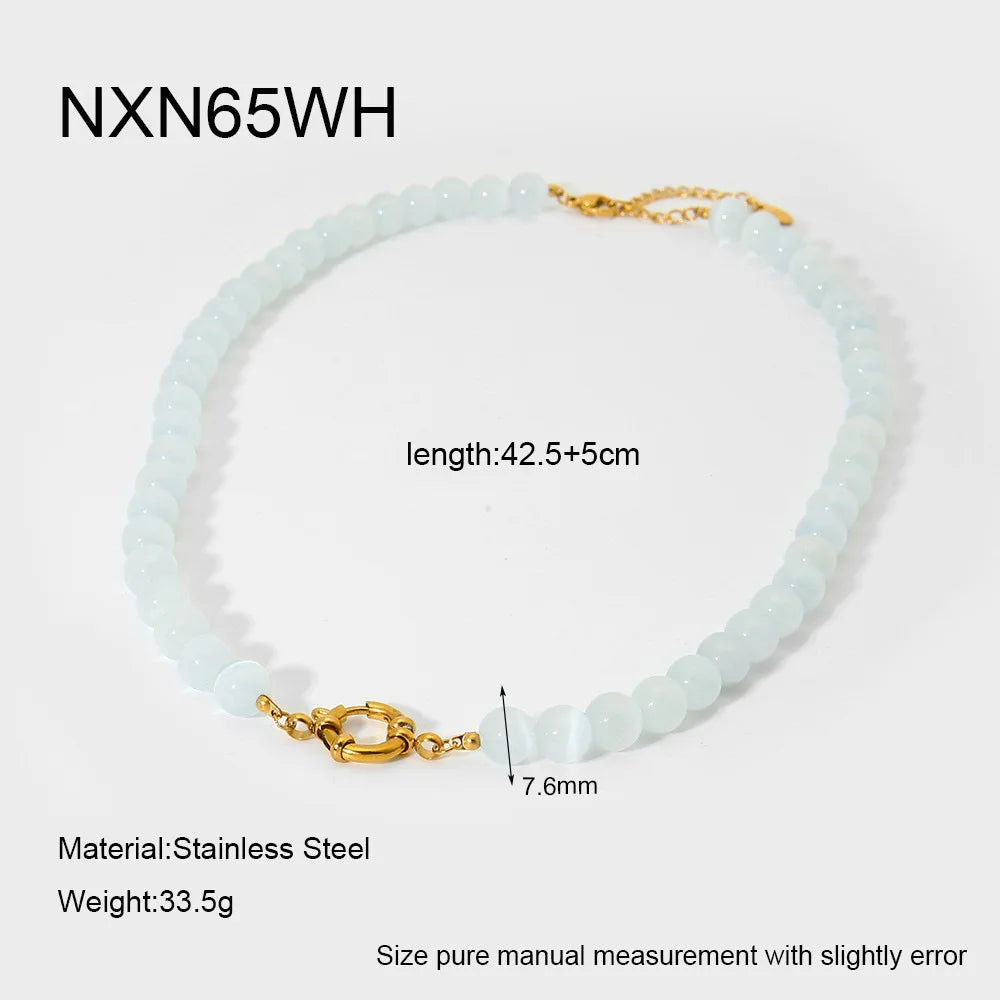 2026 Rainbow Cats Eye Glass Bead Choker Necklace 18K Gold Plated Stainless Steel Summer Bikini Gift for Women Girls