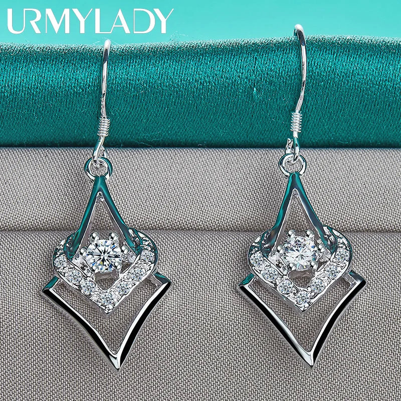 URMYLADY 925 Sterling Silver Heart Zircon Earrings Eardrop for Women Charm Wedding Engagement Fashion Jewelry